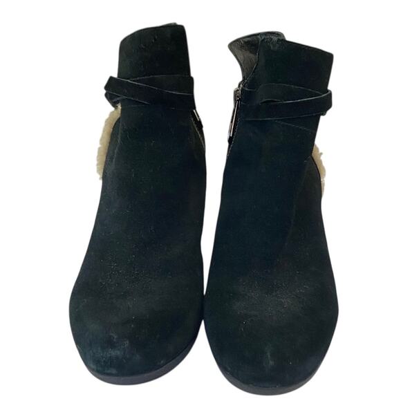 UGG Australia  Alexandra Suede Wedge Black/Cream Fur Trim Boots - Size 7.5 - Picture 2 of 8